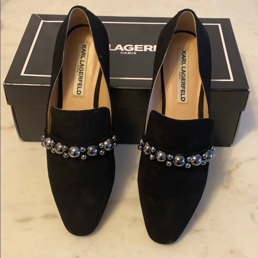 Black Karl Lagerfeld suede mules